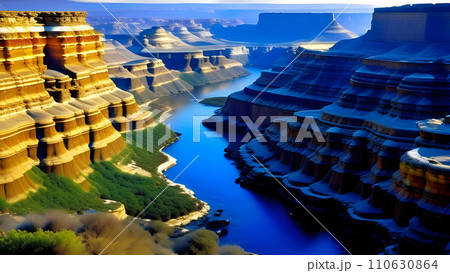 Grand Canyon, Arizona, USA, view from the coast of the Colorado River. AI generated 110630864