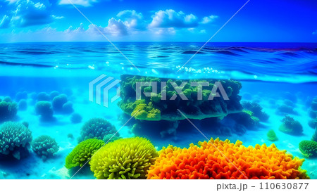 Maldives. View of the coral reef from underwater. AI generated 110630877