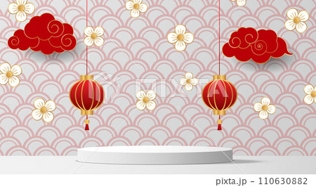 white podium and chinese festival background in the white room white podium and chinese festival background in the white room 110630882