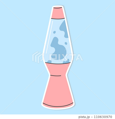 Vintage lamp sticker. Neon fluid melting bubbles in retro style pink an blue colors.Lights for room aesthetic.Print for t-shirts, postcards, posters.Vector illustration. 110630970