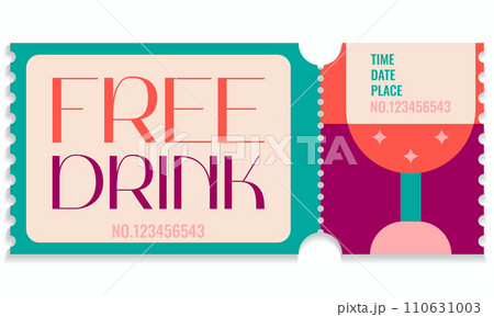 Free drink voucher template.Promotion,happy hour,opening or night party concept with date,time and place.Vector illustration EPS 10 110631003