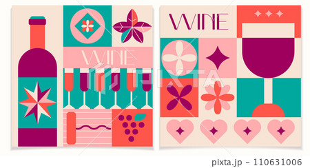 Wine tasting invitation cover design in geometric style.Good for branding, decoration,decorative print,alcohol menu.Wine pattern Concept 110631006