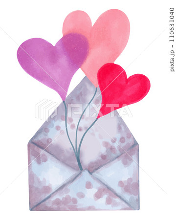 Paper envelope with hearts on a rope. Marker illustration in watercolor style. For Valentine's Day, Mother's Day. For holidays and weddings, engagement messages. Letter template. Hand drawn art. Paper envelope with hearts on a rope. Marker illustration in watercolor style. For Valentine's Day, Mother's Day. For holidays and weddings, engagement messages. Letter template. Hand drawn art. 110631040