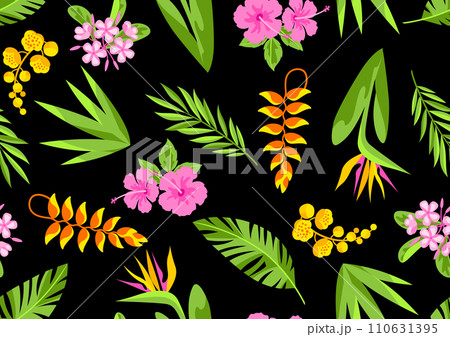 Pattern with tropical flowers. Decorative exotic foliage and plants. 110631395