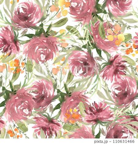 Watercolor floral pattern with aster and mimosa. Isolated hand painted design. Botanical illustration for wedding design, greeting cards, March 8, Mother's Day, logos, posters. 110631466