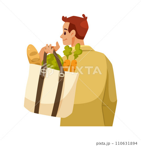 Man Courier Character with Bag as Food Delivery Service Vector Illustration Man Courier Character with Bag as Food Delivery Service Vector Illustration 110631894