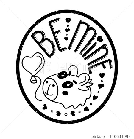 Grunge hand drawn oval sticker with capybara 110631998