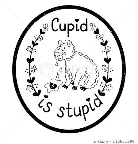 Grunge typographic sticker with capybara with tear 110631999
