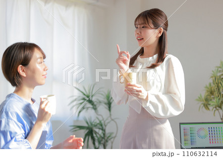 思い付いたアイデアを話すデザイナー女性_1 110632114