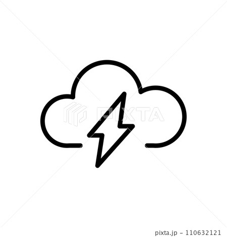 Vector black line icon lightning in the cloud isolated on white background 110632121
