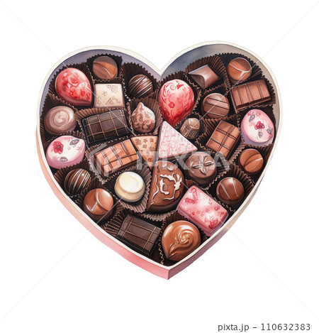 Heart Shaped Box Filled with Chocolates. AI Generated Image 110632383