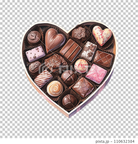 Heart Shaped Box Filled with Chocolates. AI Generated Image 110632384