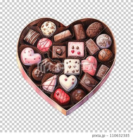 Heart Shaped Box Filled with Chocolates. AI Generated Image 110632385