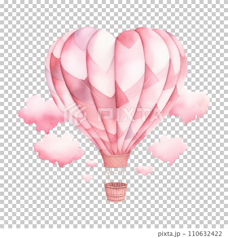Hot Air Balloon with a Heart Shaped Balloon. AI...のイラスト素材 [110632422 ...