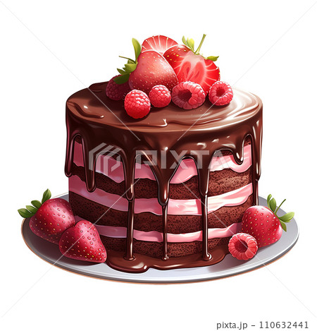 Chocolate Cake with Strawberries. AI Generated Image 110632441