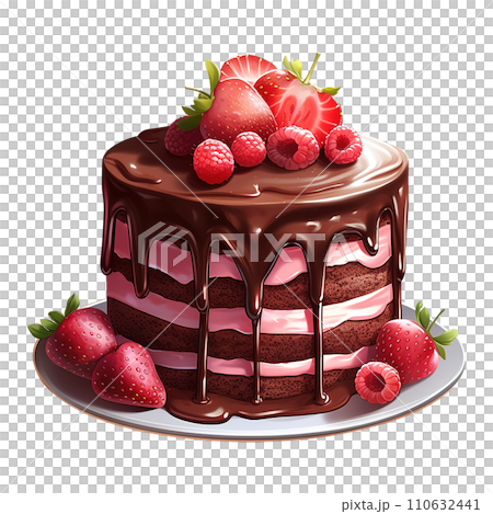Chocolate Cake with Strawberries. AI Generated Image 110632441