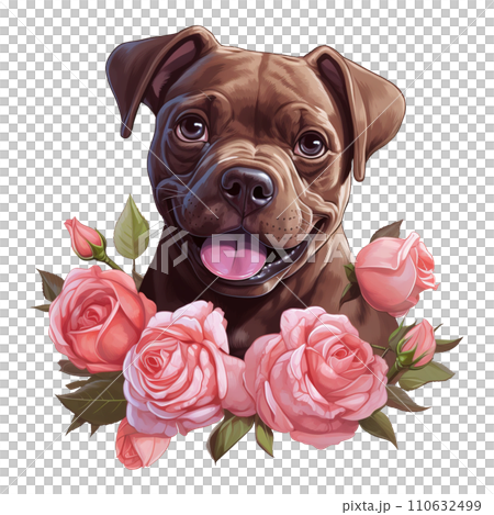 Dog with Pink Rose on the Neck. AI Generated Image Dog with Pink Rose on the Neck. AI Generated Image 110632499