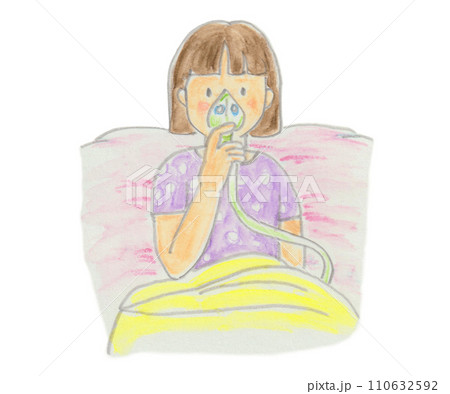 ベットで吸入する女の子 ベットで吸入する女の子 110632592