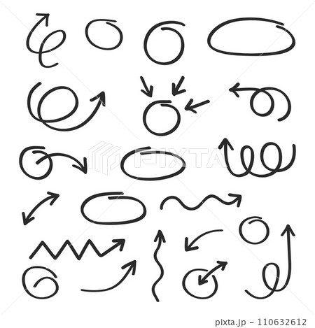 Hand drawn circle and arrows collections. Vector illustration. Hand drawn circle and arrows collections. Vector illustration. 110632612