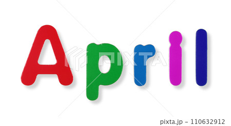 April word in coloured magnetic letters April word in coloured magnetic letters 110632912