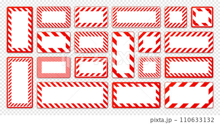 Various blank warning signs with diagonal lines. Yellow attention, danger or caution sign, construction site signage. Realistic notice signboard, warning banner, road shield. Vector illustration Various blank warning signs with diagonal lines. Yellow attention, danger or caution sign, construction site signage. Realistic notice signboard, warning banner, road shield. Vector illustration 110633132