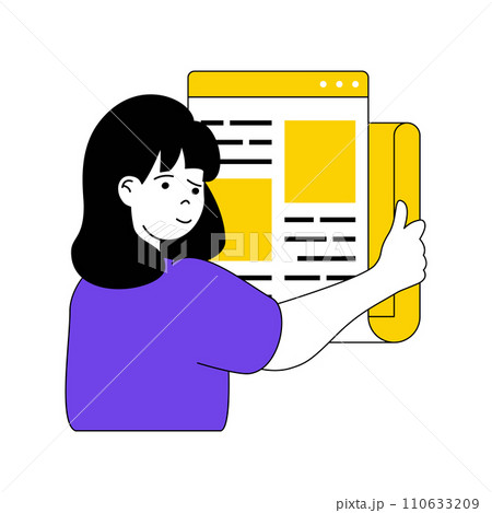 Book reading concept with cartoon people in flat design for web. Woman reads e-book pages or online press, researching information. Vector illustration for social media banner, marketing material. Book reading concept with cartoon people in flat design for web. Woman reads e-book pages or online press, researching information. Vector illustration for social media banner, marketing material. 110633209