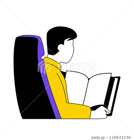 Book reading concept with cartoon people in flat design for web. Man reads open textbook. Bookworm enjoying intellectual literature. Vector illustration for social media banner, marketing material. 110633236