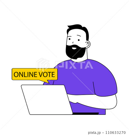 Online voting concept with cartoon people in flat design for web. Man takes part in democratic vote and choosing political candidates. Vector illustration for social media banner, marketing material. Online voting concept with cartoon people in flat design for web. Man takes part in democratic vote and choosing political candidates. Vector illustration for social media banner, marketing material. 110633270