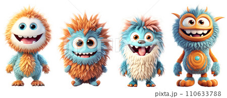 Set of funny furry cheerful monsters 110633788