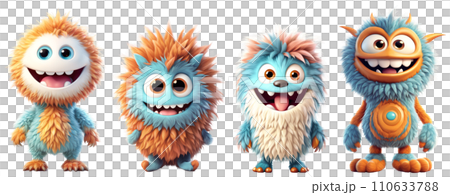 Set of funny furry cheerful monsters 110633788