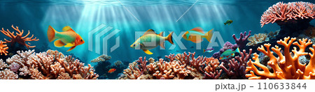 Banner with ocean reef with corals and fish 110633844