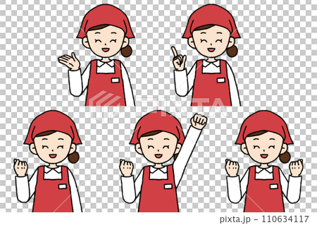 エプロンをした女性店員のポーズセット エプロンをした女性店員のポーズセット 110634117