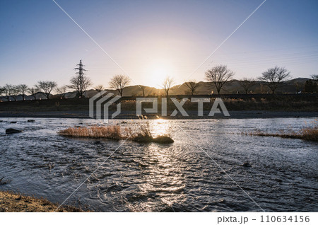 福島 夕暮れの久慈川(塙町) 福島 夕暮れの久慈川(塙町) 110634156