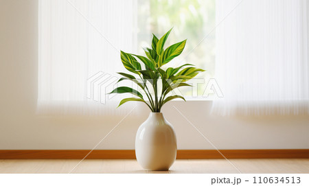 シンプルな部屋と観葉植物と日差し room, plants and sunshine AI生成画像 110634513