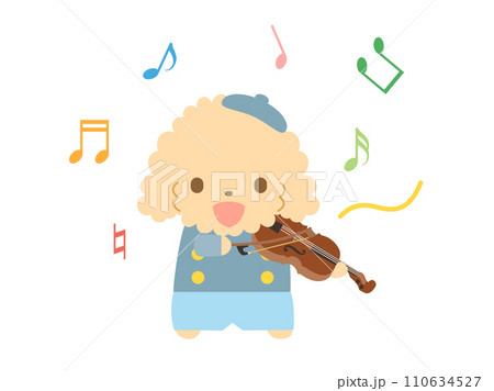 バイオリンを弾くわんちゃんのイラスト　音符ありバージョン 110634527