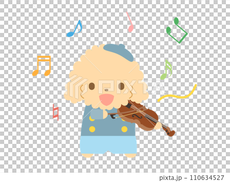 バイオリンを弾くわんちゃんのイラスト　音符ありバージョン 110634527