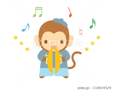 タンバリンを叩くお猿さんのイラスト 音符ありバージョン タンバリンを叩くお猿さんのイラスト 音符ありバージョン 110634529