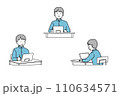 机に向かいタブレット学習をする制服の男子学生 110634571