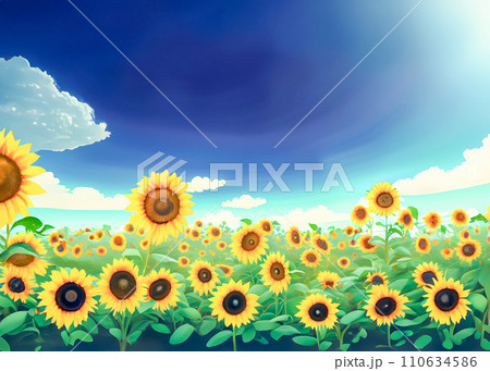 夏の青空のひまわり畑のイラスト 110634586
