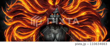 Woman with flaming flying hair Woman with flaming flying hair 110634663