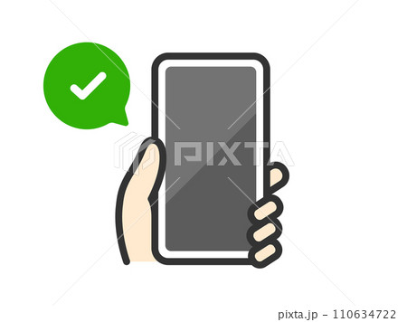 認証に成功した、スマートフォンのアイコン（線画カラー）のイラスト 110634722