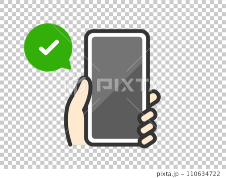 認証に成功した、スマートフォンのアイコン（線画カラー）のイラスト 110634722