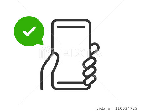 認証に成功した、スマートフォンのアイコン（線画）のイラスト 110634725