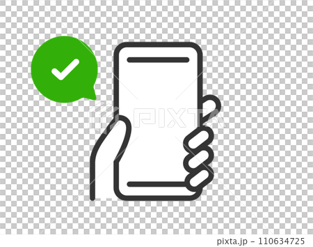 認証に成功した、スマートフォンのアイコン（線画）のイラスト 110634725