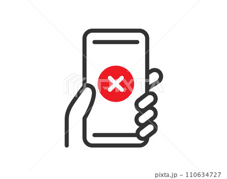認証に失敗した、スマートフォン画面のアイコン（線画）のイラスト 110634727