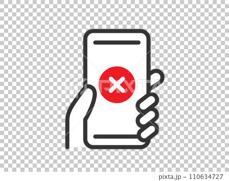 認証に失敗した、スマートフォン画面のアイコン（線画）のイラスト 110634727