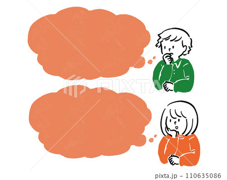 考える男性と女性の手描きシンプルフレームイラストセット 考える男性と女性の手描きシンプルフレームイラストセット 110635086