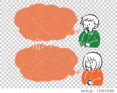 考える男性と女性の手描きシンプルフレームイラストセット 考える男性と女性の手描きシンプルフレームイラストセット 110635086