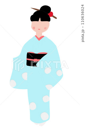 水玉の着物女性 全身 表情無し お団子ヘア 水玉の着物女性 全身 表情無し お団子ヘア 110636024