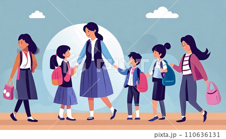 登校中の小学生 イラストのイラスト素材 [110636131] - PIXTA